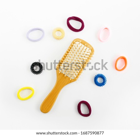 wooden massage comb and multi-colored a hair bands