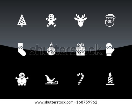 Christmas icons on black background. Vector illustration.