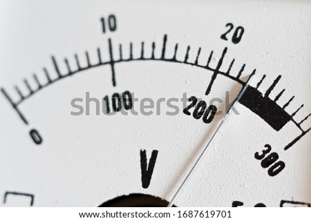 Switch voltmeter close-up. Voltage is 220 volts. Dial of an analog voltmeter Royalty-Free Stock Photo #1687619701