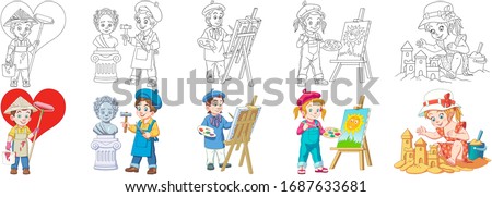 Cartoon children. Cute designs for kids activity coloring book, t shirt print, icon, logo, label, patch or sticker. Vector illustration.