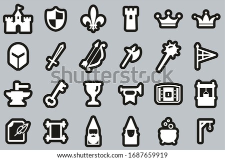 Medieval Castle Icons White On Black Sticker Set Big