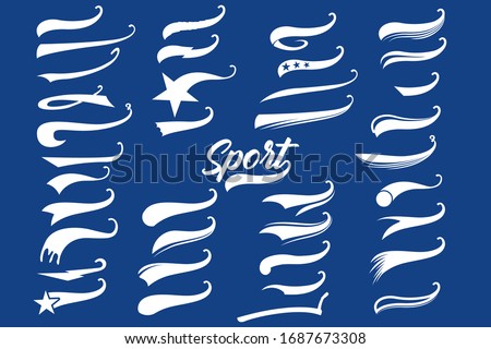 Texting tails. Swirling swash and swoosh. Football and baseball logo typography vector elements. Swirl swash stroke design, curl typographic illustration