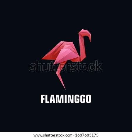 Vector Logo Illustration Flamingo Poly Colorful Style.