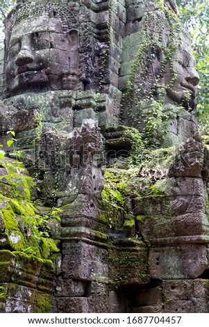 Stone faces at Ta Som temple, Angkor, Siem reap, Cambodia, built at the end of the 12th century for King Jayavarman VII.