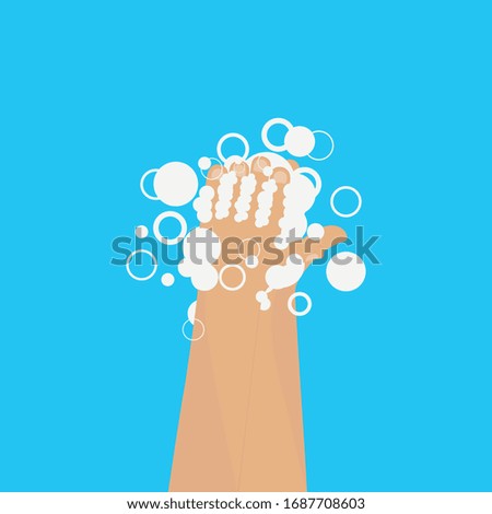 Soapy hands. Wash your hands icon, hand wash thoroughly, soap bubble sign. Vector illustration