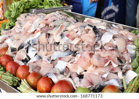 Fillet of fresh fish at market