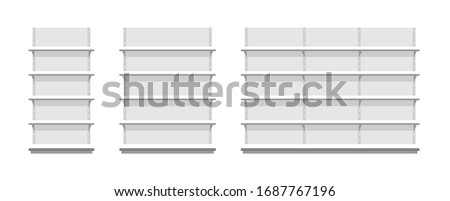 White empty store shelves. Flat Style. isolated on white background Royalty-Free Stock Photo #1687767196