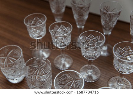 Various types of​ glasses for wine and​ vodka​. Glasses for​ drinking