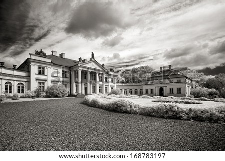 Smielow Palace . Palace in Greater Poland Voivodeship, in west-central Poland. The infrared picture