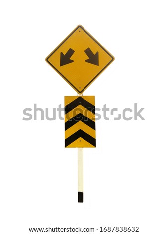 Warning sign Intersection ,Traffic sign, Yield sign, isolated on white background. The route was changed in the direction indicated Drivers must drive slowly and carefully with caution. 