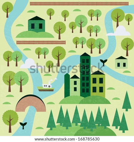 Cartoon map seamless pattern with river