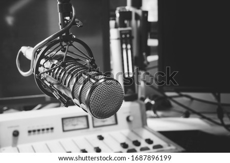 professional microphone in studio radio station Royalty-Free Stock Photo #1687896199
