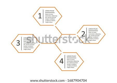 Infographic template with four hexagons on a white background.