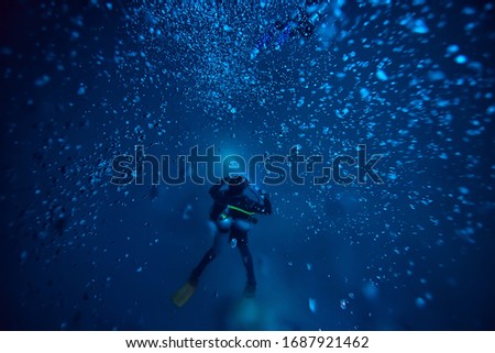 cenote angelita, mexico, cave diving, extreme adventure underwater, landscape under water fog Royalty-Free Stock Photo #1687921462