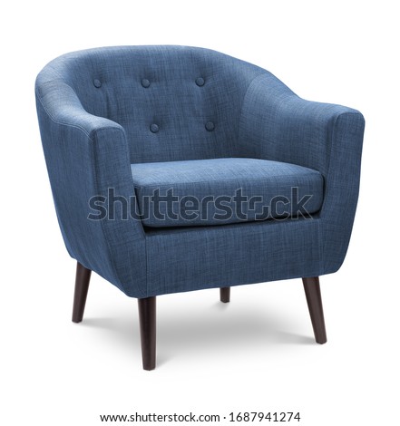 Dark blue navy sapphire color armchair. Modern designer chair on white background. Textile chair. Royalty-Free Stock Photo #1687941274