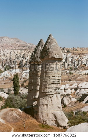 Nature landscape with Cappadocia mountains and old limestones valleys