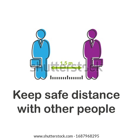 Social distancing vector icon, keep safe distance 1,5 m in public society people to protect from COVID-19 coronavirus outbreak spreading concept, People in medical mask keep safe distance. Royalty-Free Stock Photo #1687968295