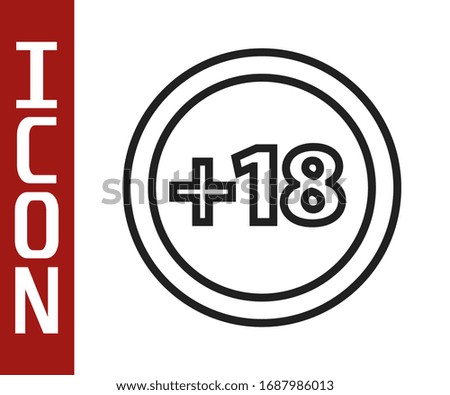 Black line Plus 18 movie icon isolated on white background. Adult content. Under 18 years sign.  Vector Illustration