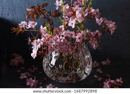 Spring fruit flowers in vase. Flower bouquet