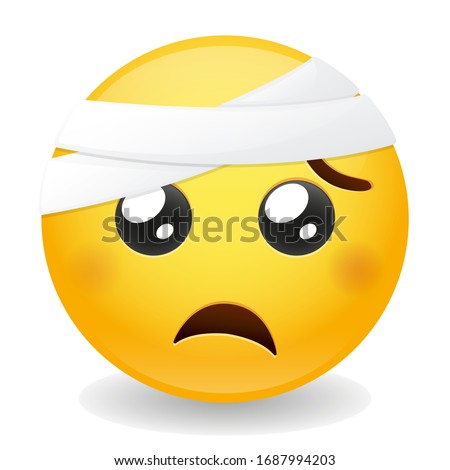 Emoji with Bandaged Head. Face emoticon Injured. Vector design illustration. 