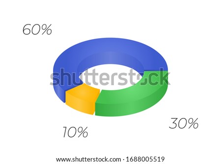 Vector 3d donut  chart infographic. Business progress infographics concept with 3 options, parts, steps, processes. Layered performance graph presentation. Circle diagram.