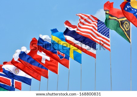 Colorful flags from different countries 
