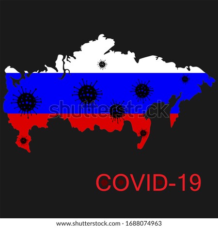 Coronavirus Russia. COVID-19, vector illustration, Russian flag and map. World coronavirus pandemic in 2020. Coronavirus concept in the Russian Federation.