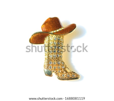 Cowboy boot with hat rhinestones brown enamel brooch Royalty-Free Stock Photo #1688081119