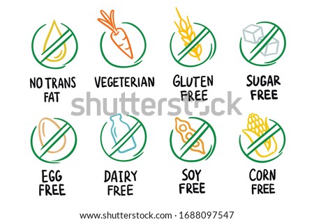 Set of icons of proper nutrition and diets.