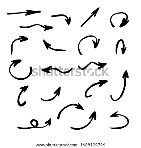 Vector set of arrows pointing in different directions. Hand drawn, doodle elements isolated on white background