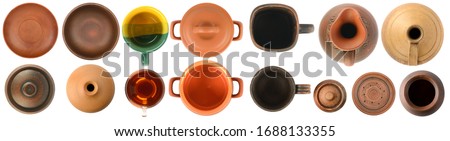 Collection of ceramic products top view isolated on white background. Royalty-Free Stock Photo #1688133355