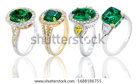 diamond rings with emerald, wedding jewelry engagement with gem and gemstone Royalty-Free Stock Photo #1688186755