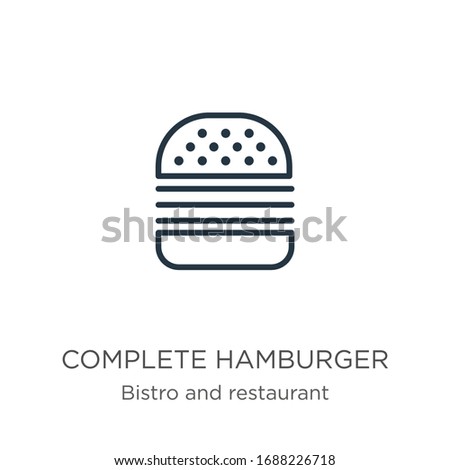 Complete hamburger icon. Thin linear complete hamburger outline icon isolated on white background from bistro and restaurant collection. Line vector sign, symbol for web and mobile
