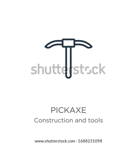 Pickaxe icon. Thin linear pickaxe outline icon isolated on white background from construction and tools collection. Line vector sign, symbol for web and mobile