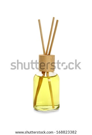 One  yellow bottle with essential oil, isolated