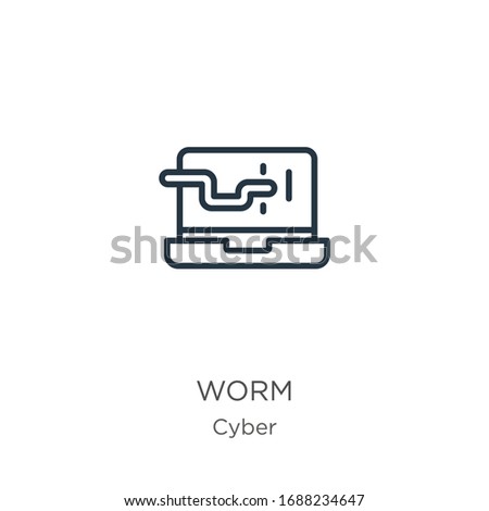 Worm icon. Thin linear worm outline icon isolated on white background from cyber collection. Line vector sign, symbol for web and mobile
