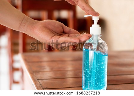 People Using alcohol gel clean wash hand sanitizer anti virus bacteria. 