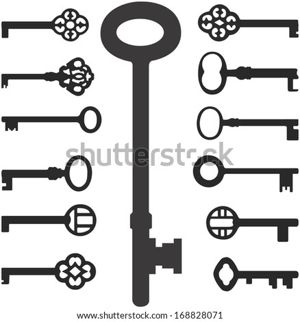 Vector silhouettes of old keys