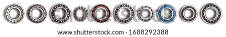 Set of various  roller bearing on white background isolated. Metal  autotechnology background.  Part of the car Royalty-Free Stock Photo #1688292388