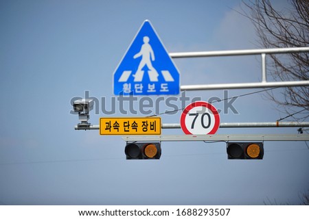 Traffic light and crosswalk Traffic sign on Korean road.