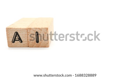 Wooden Text Block of "AI" on Isolated Background