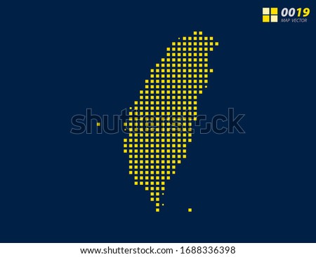 Abstract vector pixel yellow of Taiwan map. Halftone dark blue background for easy editing.