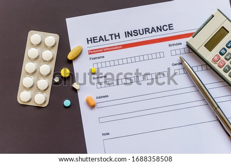 Health insurance form with model and policy document  