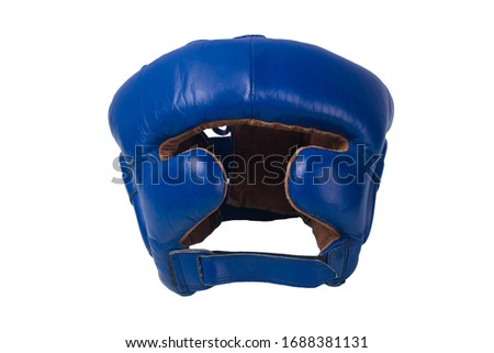 blue safety helmet for wrestling and boxing isolated on white
