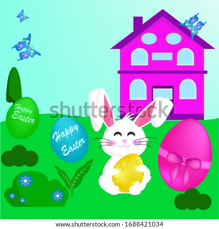 Happy Easter. Easter background home, congratulations. greeting cards with egg and leaf,butterfly.  