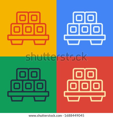 Pop art line Sushi on cutting board icon isolated on color background. Asian food sushi on wooden board.  Vector Illustration