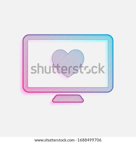 computer and heard. simple icon. Technology logo with diagonal lines and colored gradient. Neon graphic, light effect. Blue and red colors