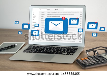 Mail Communication Connection message to mailing contacts phone Global Letters Concept Royalty-Free Stock Photo #1688556355