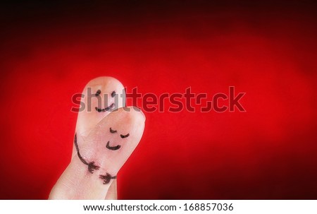 a finger couple in love, could be used for valentine's or christmas cards or a template for brochures or web design