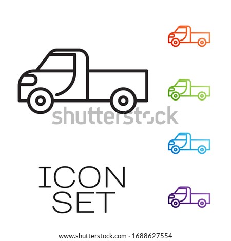 Black line Pickup truck icon isolated on white background. Set icons colorful. Vector Illustration